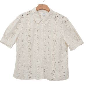 Velvet by Graham & Spencer Blouse Womens Small Beige Embroidered Eyelet Bohemian